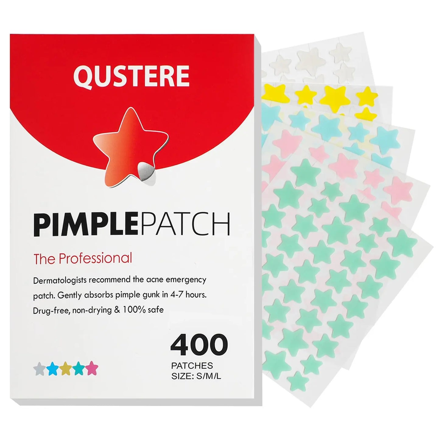 QUSTERE Pimple Patches for Face, Hydrocolloid Acne Patches, Cute Star Zit Covers, Colorful Spot Stickers with Tea Tree, Salicylic Acid & Cica Oil| 3 Sizes (10Mm, 12Mm & 14Mm) |200 Count Skincare Skin Repair