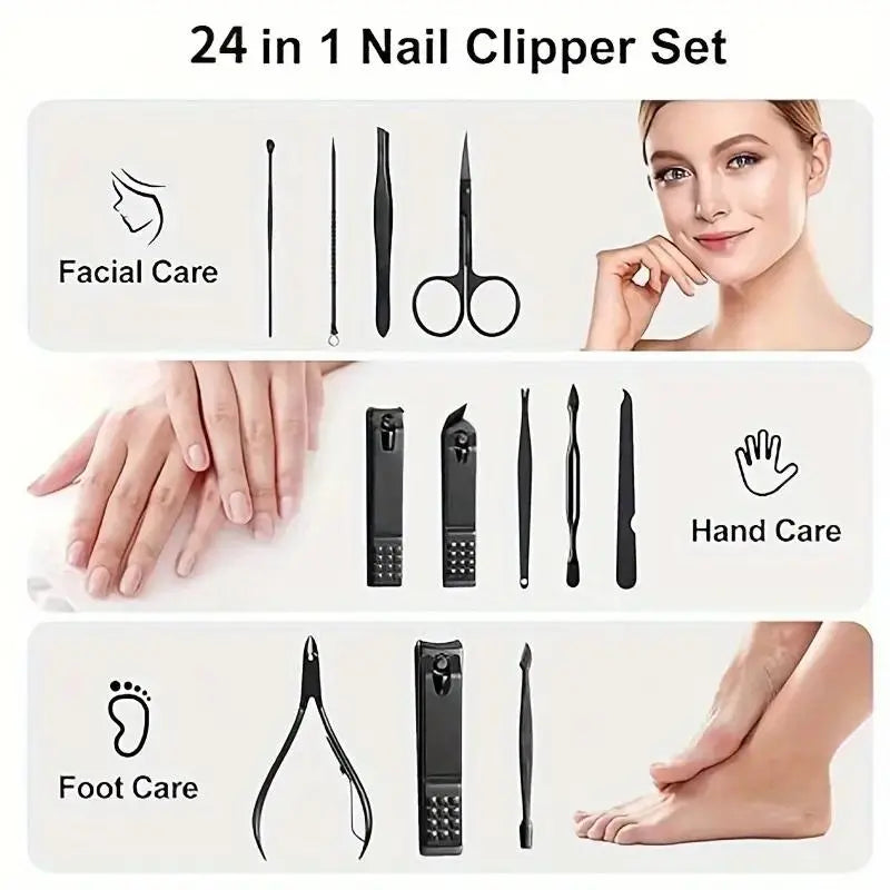 Professional Nail Clipper Set with Storage Case, 8/15/24 Pieces Portable Manicure & Pedicure Tool Set, Nail Clippers and Nail Trimmer, Nail Cutter Kit Wallet, Nail Care Tool for Home & Travel, Body Care Nail Supplies, Birthday Gift, Nail Tools