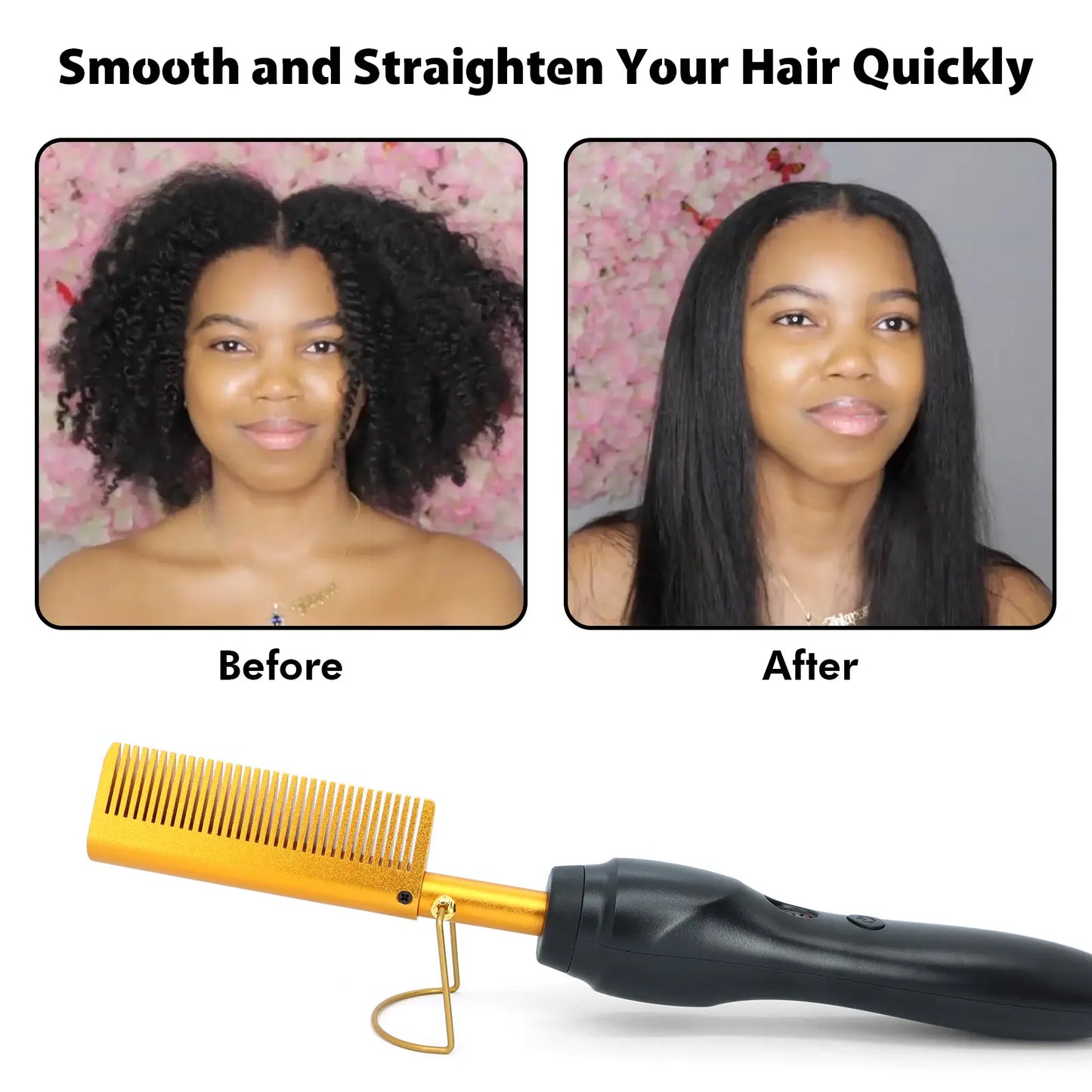 Dolahair Electric Hot Comb for Wigs Smooth Hair Electric Pressing Comb for Lace Front Wig Black Women Lace Glue Wig Install Kit with Hot Comb Titanium