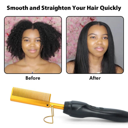 Dolahair Electric Hot Comb for Wigs Smooth Hair Electric Pressing Comb for Lace Front Wig Black Women Lace Glue Wig Install Kit with Hot Comb Titanium