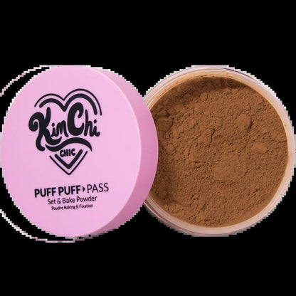 Kimchi Chic Puff Puff Pass Set & Bake Powder with Rice Powder & Vitamin-E, Lightweight & Translucent Makeup, Cosmetic Setting Powder