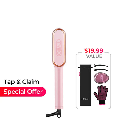 TYMO Ring Pink Hair Straightener Comb & Curling Iron, 5 Temp Settings, Dual Voltage, Fast Heating, 3D Brush Teeth, Anti-Scald, Auto-Off, Salon Styling Brush, Travel Bag, Best Gift Ideas Hair Flat Iron Hair Crimper Iron Summervibes