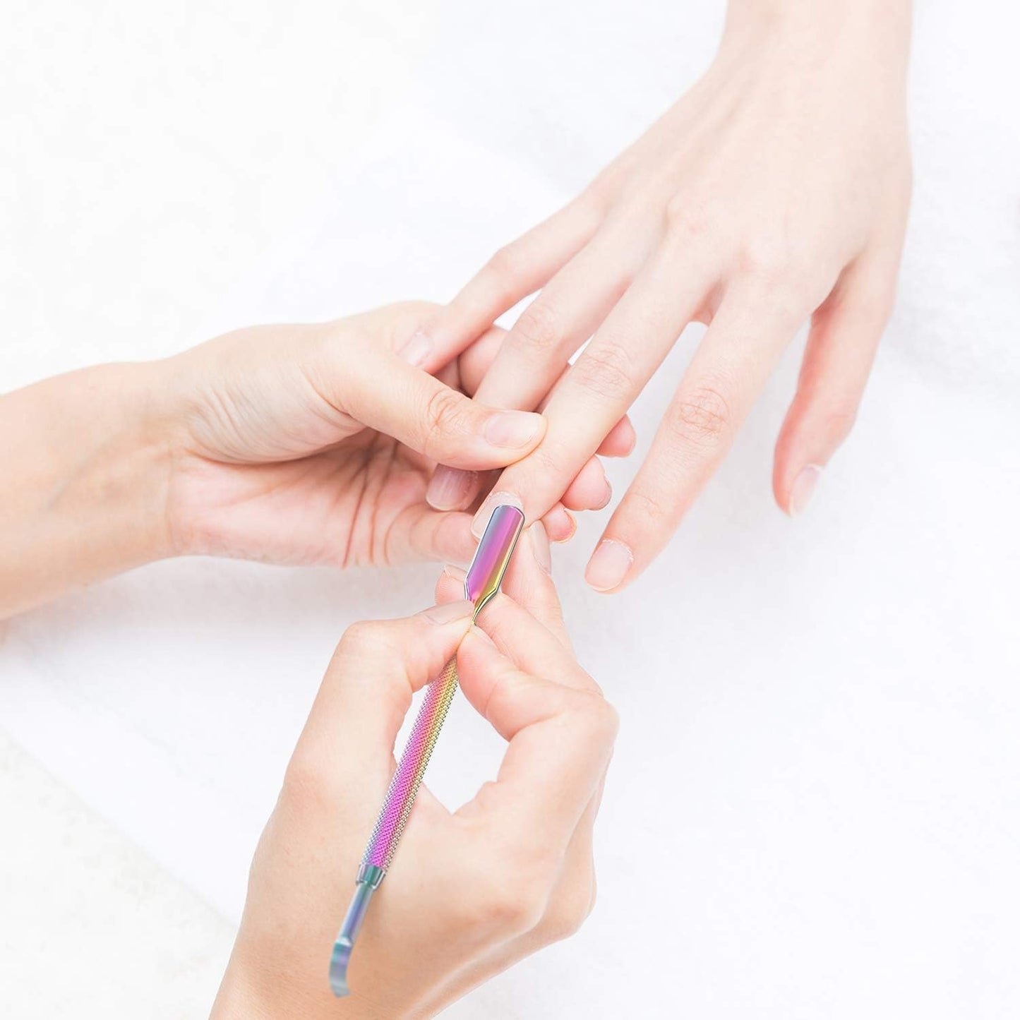 Cuticle Pusher Acetone/Gel/Nail Polish Remover Stainless Steel Professional 3Pcs Set Cuticle Scraper Fingernails & Toenails Clean Manicure Tools Cuticle Care for Women&Girl, CP-3 (Rainbow Color)