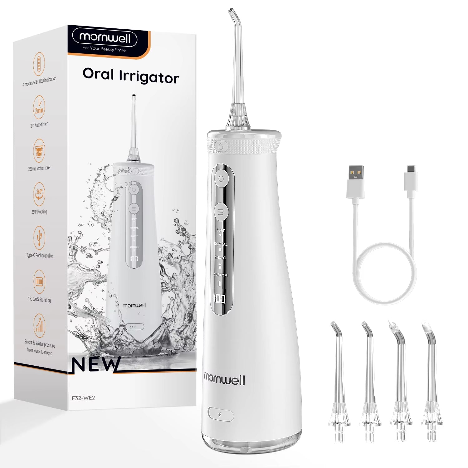 F32 Water Floss Oral Teeth Whitening Home Appliance Sonic Water Flosser 260ML Tank Teeth Cleaner Oral Water Jet
