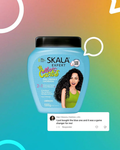 SKALA Brasil Curly Hair Products 2-Pack - Mais Cachos + Maracujá Óleo De Pataá Brazilian Curl Cream, 2-In-1 Treatment Cream & Leave-In Conditioner for Curly Coily 3A-4C Hair, Crema Para Rizos Cabello Rizado, Vegan Curly Girl Approved, 1000G Each