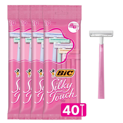 Silky Touch Women'S Disposable 2-Blade Razors, Travel Covers, College Dorm Room Essentials and First Apartment Must-Have, 40-Pack