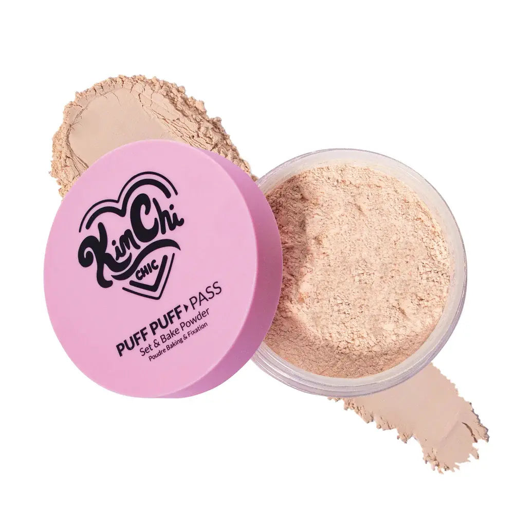 Kimchi Chic Puff Puff Pass Set & Bake Powder with Rice Powder & Vitamin-E, Lightweight & Translucent Makeup, Cosmetic Setting Powder