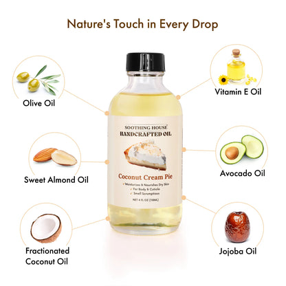 Handcrafted Coconut Cream Pie Body Oil Avocado Fragrance Body Care Jojoba Soothing Comfort Scent Body Care Olive Dropper Scented Aroma Skin Oil