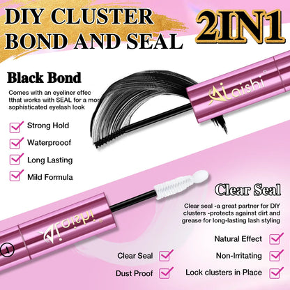 Ailaishi 2In1 Lash Bond & Seal Waterproof Glue Long Lasting Strong Hold for Cluster Lashes Easy Use for Beginners, Makeup Glue & Remover , Dealsforyoudays