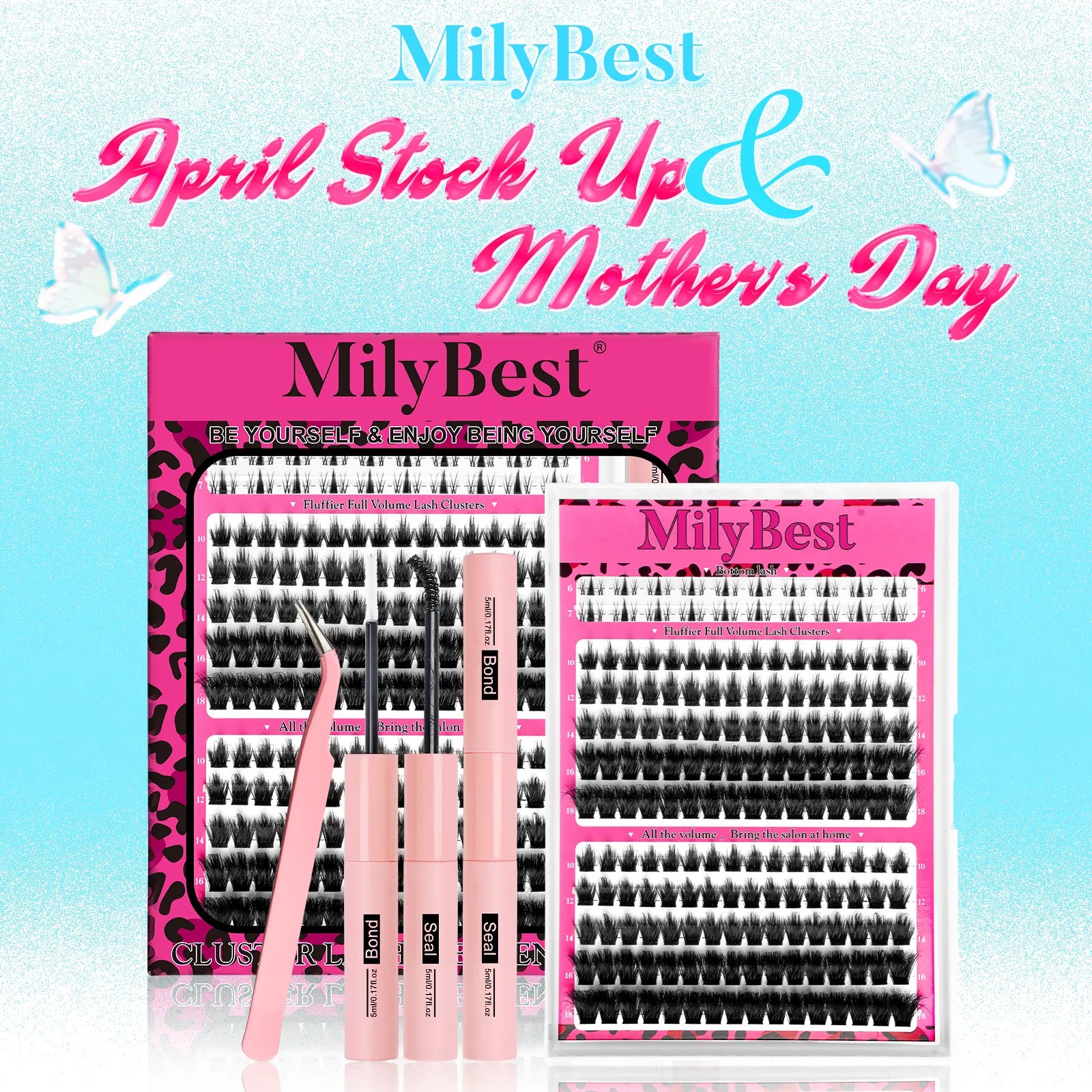 Milybest Cove Eyelashes ,1 Set Mixed Length Individval Eyelash Extensions Kit,Self Grafting False Eyelashes with Tweezers&Glue&,Prefessional Eye Makeup Accessories for Women