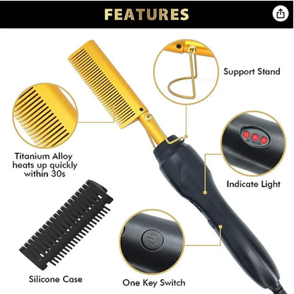Dolahair Electric Hot Comb for Wigs Smooth Hair Electric Pressing Comb for Lace Front Wig Black Women Lace Glue Wig Install Kit with Hot Comb Titanium