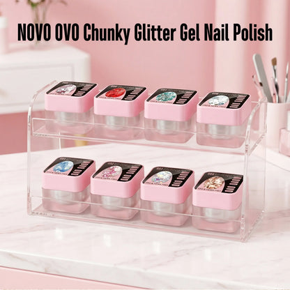 NOVO OVO Chunky Glitter Gel Nail Polish, G03 Iridescent Ice (Aurora Holographic) TPO & HEMA Free, High-Density Sparkle Confetti Varnish, Reflective Soak off UV LED Manicure for DIY Nail Art 5Ml