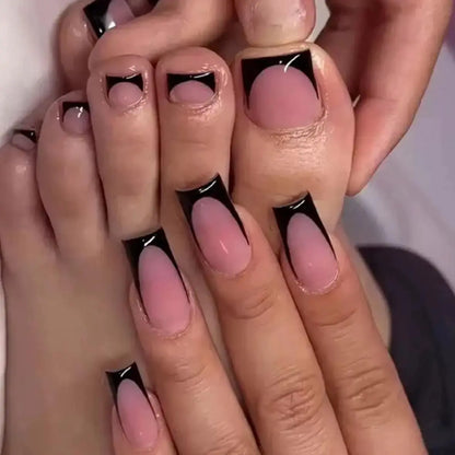 60-Piece French Pointed Nail and Fingernail Set, Black, Blue,White, Pink Glossy Nail Stickers, Medium-Length Fake Toenails, Suitable for Summer Minimalist Style Fashionable, Press on Nails, Toenail Press on Nails