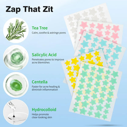 QUSTERE Pimple Patches for Face, Hydrocolloid Acne Patches, Cute Star Zit Covers, Colorful Spot Stickers with Tea Tree, Salicylic Acid & Cica Oil| 3 Sizes (10Mm, 12Mm & 14Mm) |200 Count Skincare Skin Repair