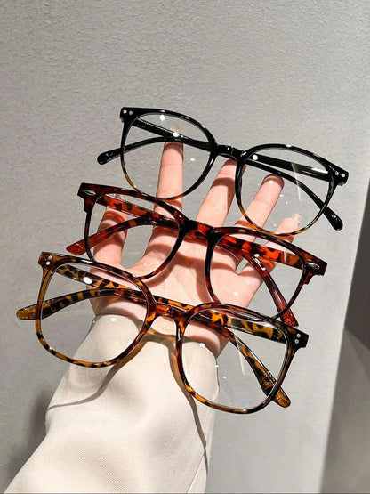 Men Women Fashion Flat Lens Tortoiseshell Glasses Set, Anti-Blue Light, Casual Style, Plastic Frame, All Seasons, Daily Wear Accessories, Square Frames Eyeglasses