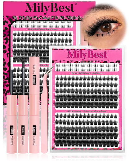 Milybest Cove Eyelashes ,1 Set Mixed Length Individval Eyelash Extensions Kit,Self Grafting False Eyelashes with Tweezers&Glue&,Prefessional Eye Makeup Accessories for Women