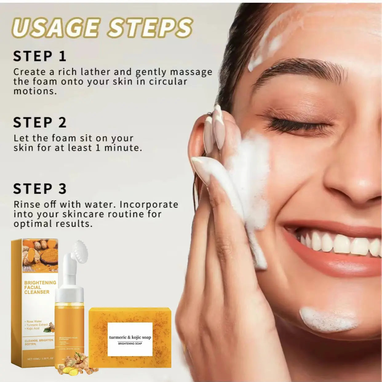 Turmeric Wash Two Piecesetturmericcleansing Mousse, Turmeric Soapfacialcleansing Skincare Facialcleansing Cleanserfacial Wash Comfort，Summer Gift Daily Kit Skincare Gift Set Kojic Soap