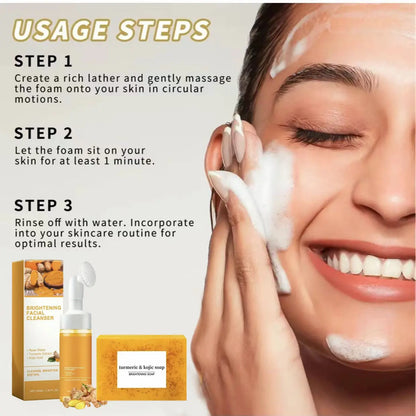 Turmeric Wash Two Piecesetturmericcleansing Mousse, Turmeric Soapfacialcleansing Skincare Facialcleansing Cleanserfacial Wash Comfort，Summer Gift Daily Kit Skincare Gift Set Kojic Soap