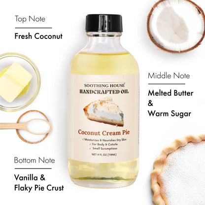 Handcrafted Coconut Cream Pie Body Oil Avocado Fragrance Body Care Jojoba Soothing Comfort Scent Body Care Olive Dropper Scented Aroma Skin Oil