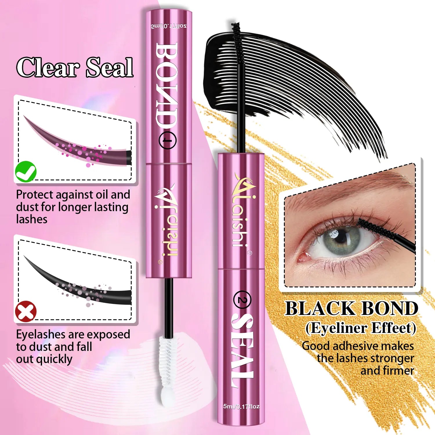 Ailaishi 2In1 Lash Bond & Seal Waterproof Glue Long Lasting Strong Hold for Cluster Lashes Easy Use for Beginners, Makeup Glue & Remover , Dealsforyoudays