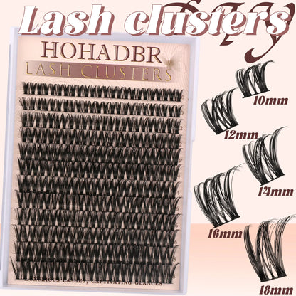 HOHADBR Ultra Fluffy Cluster False Eyelashes – Volume Lash Extension Kit Waterproof D Curl Extension Set with Bond & Seal and Precision Tweezers, Ultra Volume Thick 10-18Mm Lashes