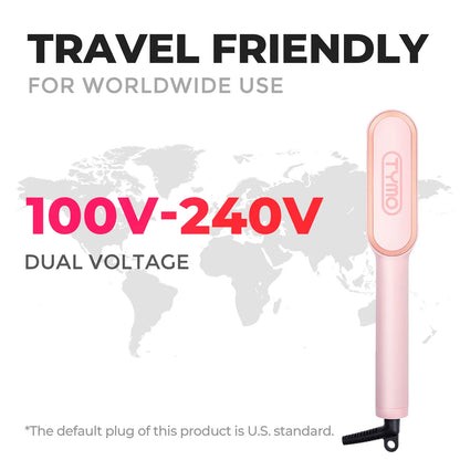 TYMO Ring Pink Hair Straightener Comb & Curling Iron, 5 Temp Settings, Dual Voltage, Fast Heating, 3D Brush Teeth, Anti-Scald, Auto-Off, Salon Styling Brush, Travel Bag, Best Gift Ideas Hair Flat Iron Hair Crimper Iron Summervibes