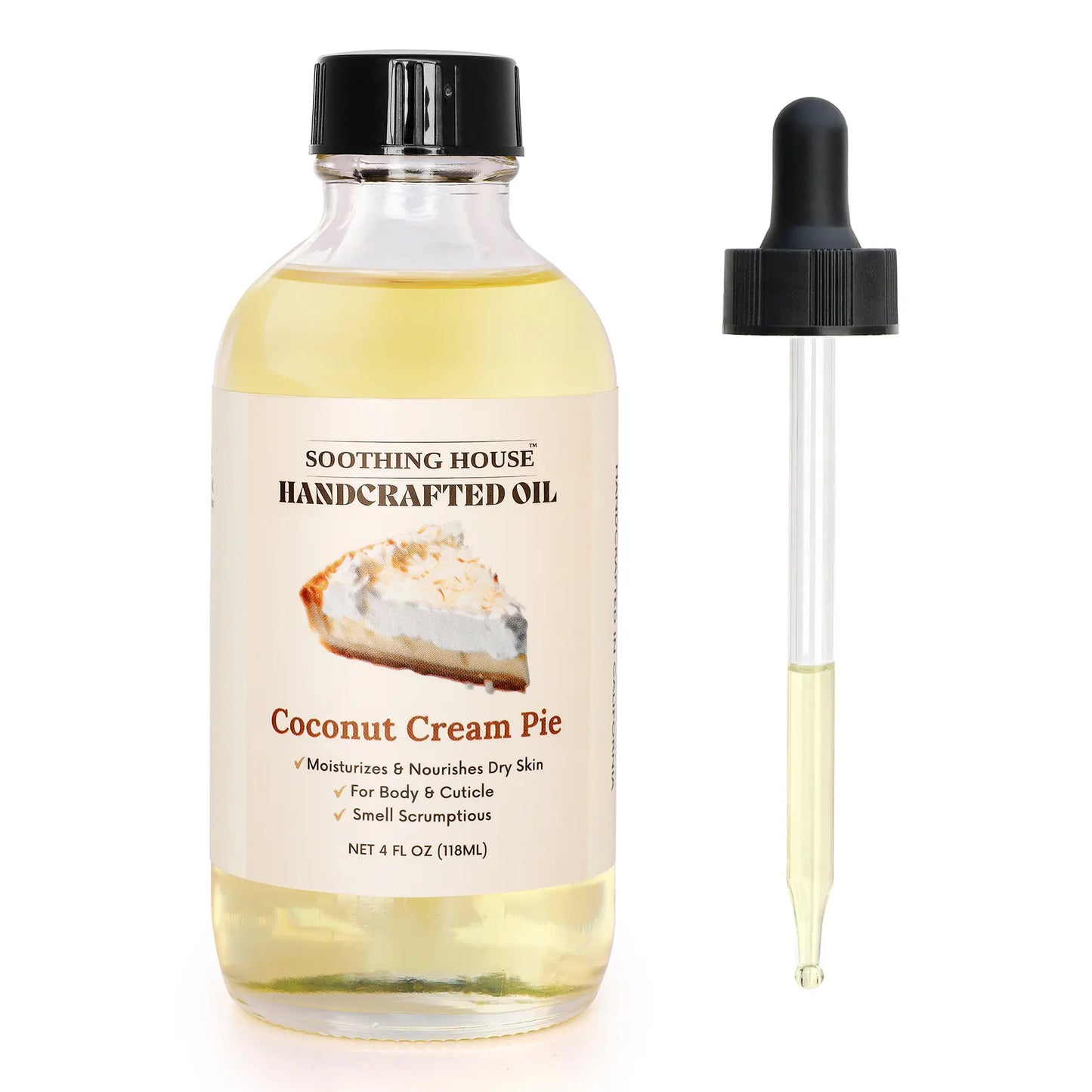 Handcrafted Coconut Cream Pie Body Oil Avocado Fragrance Body Care Jojoba Soothing Comfort Scent Body Care Olive Dropper Scented Aroma Skin Oil