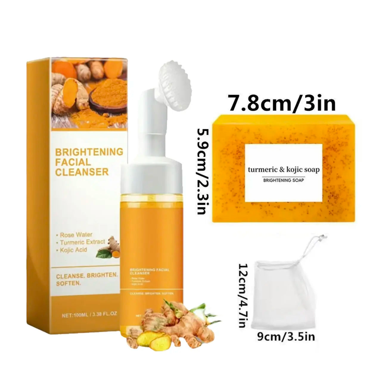 Turmeric Wash Two Piecesetturmericcleansing Mousse, Turmeric Soapfacialcleansing Skincare Facialcleansing Cleanserfacial Wash Comfort，Summer Gift Daily Kit Skincare Gift Set Kojic Soap