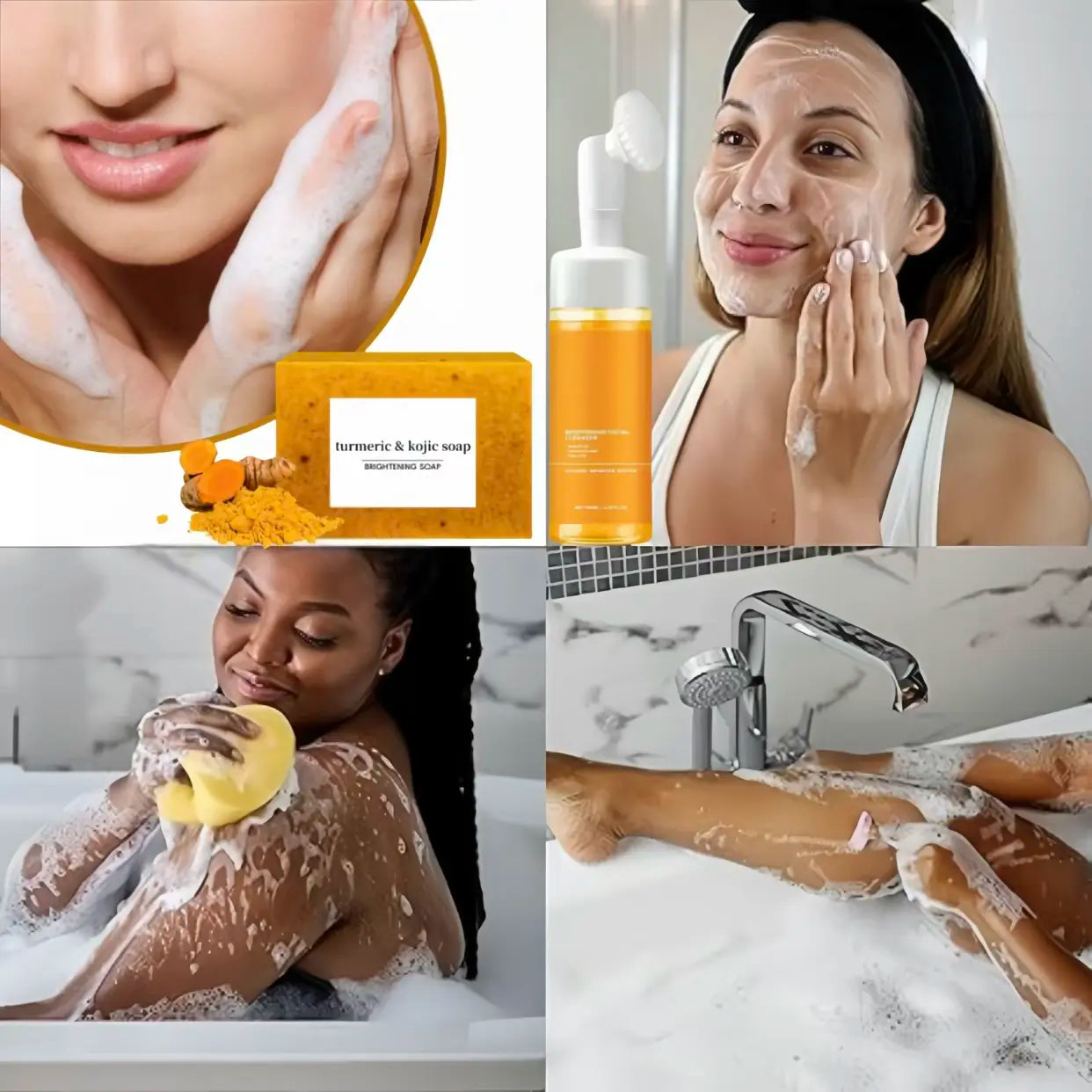 Turmeric Wash Two Piecesetturmericcleansing Mousse, Turmeric Soapfacialcleansing Skincare Facialcleansing Cleanserfacial Wash Comfort，Summer Gift Daily Kit Skincare Gift Set Kojic Soap