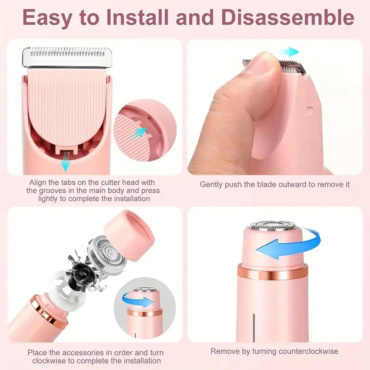 Electric Bikini Trimmer for Women, 2-In-1 Body and Facial Epilator Trimming Rechargeable Waterproof Wet & Dry Shaver with Dual Heads, Portable Painless Hair Removal for Body Face Underarms Legs, Summer Gift