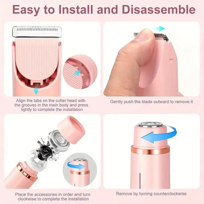 Electric Bikini Trimmer for Women, 2-In-1 Body and Facial Epilator Trimming Rechargeable Waterproof Wet & Dry Shaver with Dual Heads, Portable Painless Hair Removal for Body Face Underarms Legs, Summer Gift