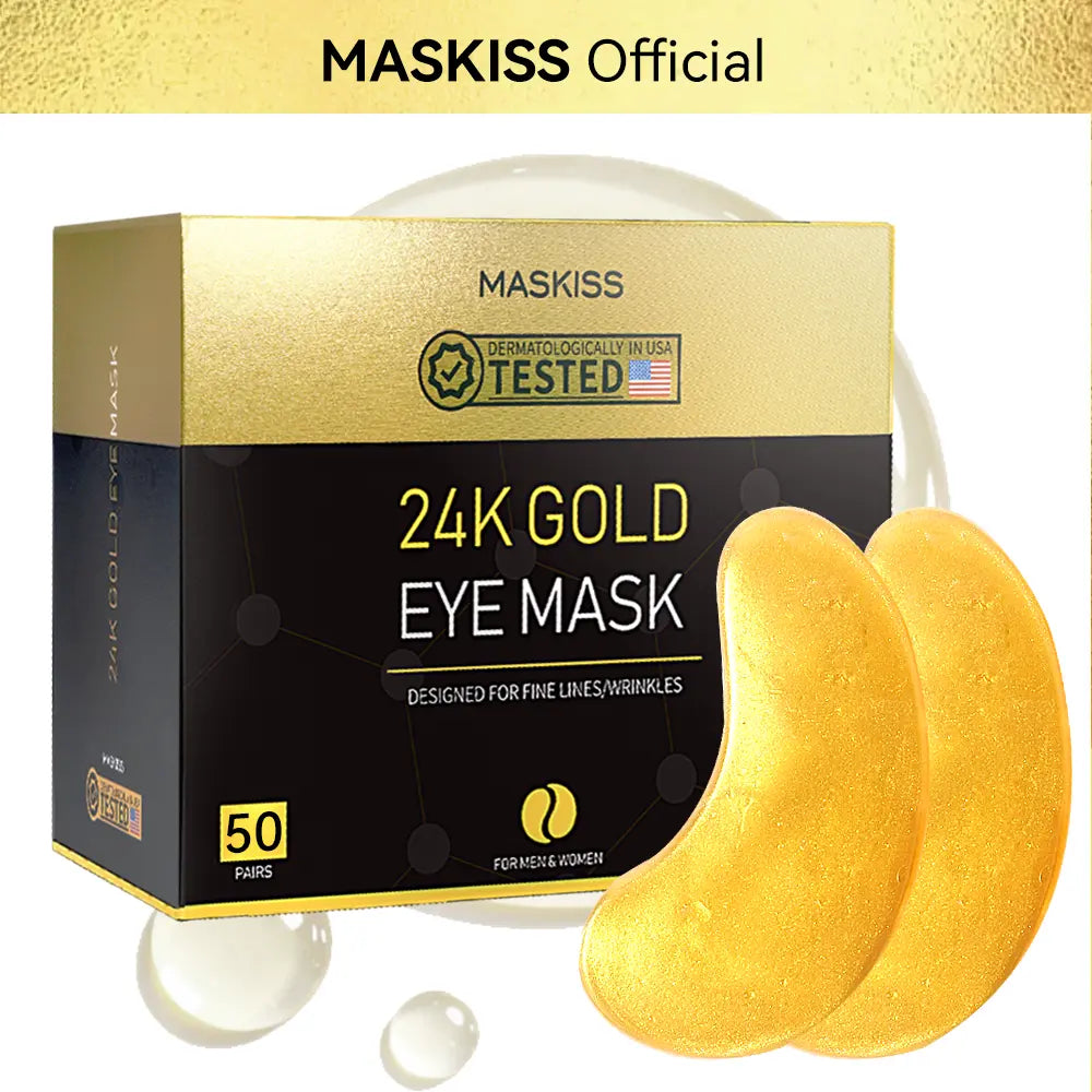 [Maskiss Official]24K Gold under Eye Patches, 30 Pairs Collagen & Hyaluronic Acid Eye Masks for Puffiness, Dark Circles & Wrinkles