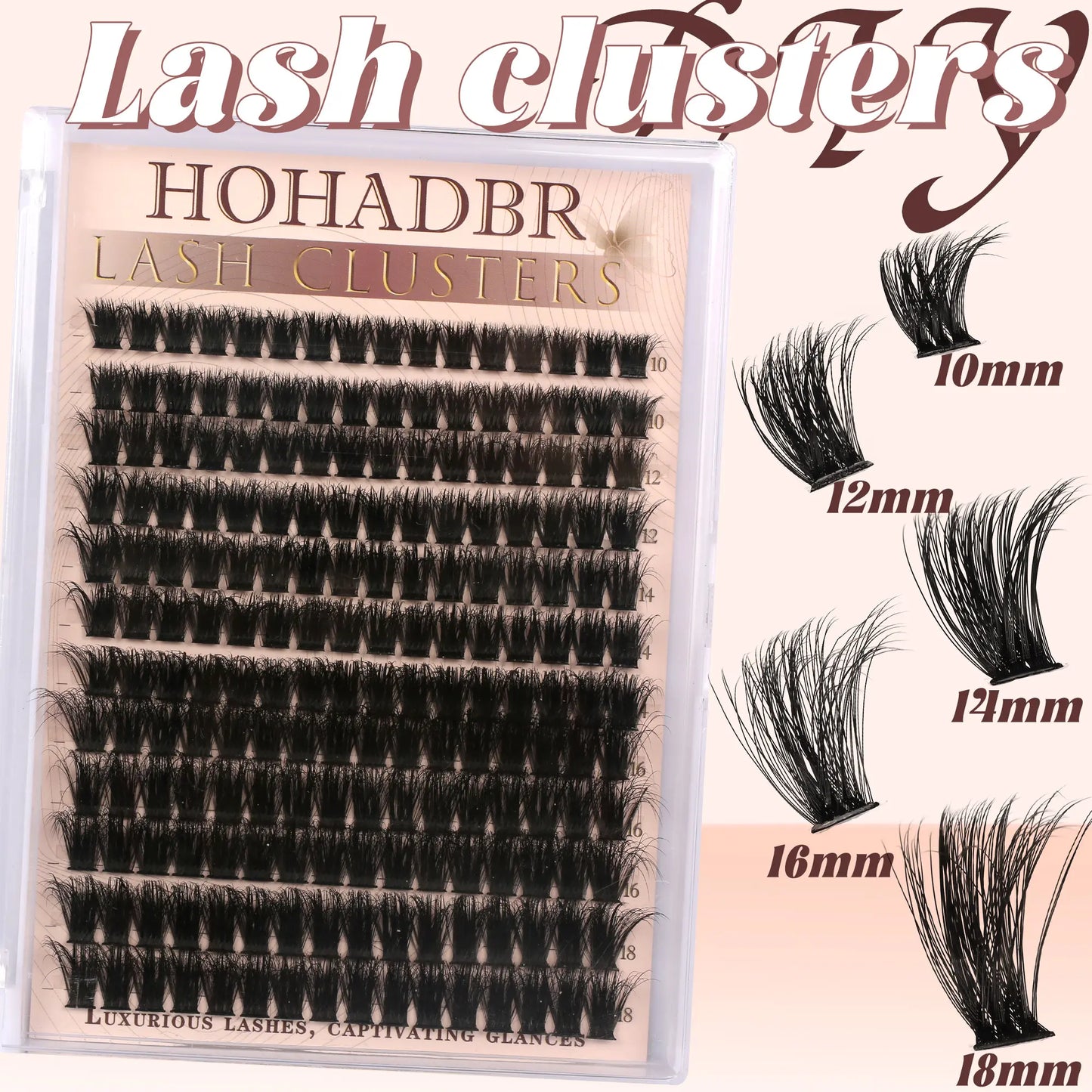 HOHADBR Ultra Fluffy Cluster False Eyelashes – Volume Lash Extension Kit Waterproof D Curl Extension Set with Bond & Seal and Precision Tweezers, Ultra Volume Thick 10-18Mm Lashes