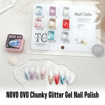 NOVO OVO Chunky Glitter Gel Nail Polish, G03 Iridescent Ice (Aurora Holographic) TPO & HEMA Free, High-Density Sparkle Confetti Varnish, Reflective Soak off UV LED Manicure for DIY Nail Art 5Ml