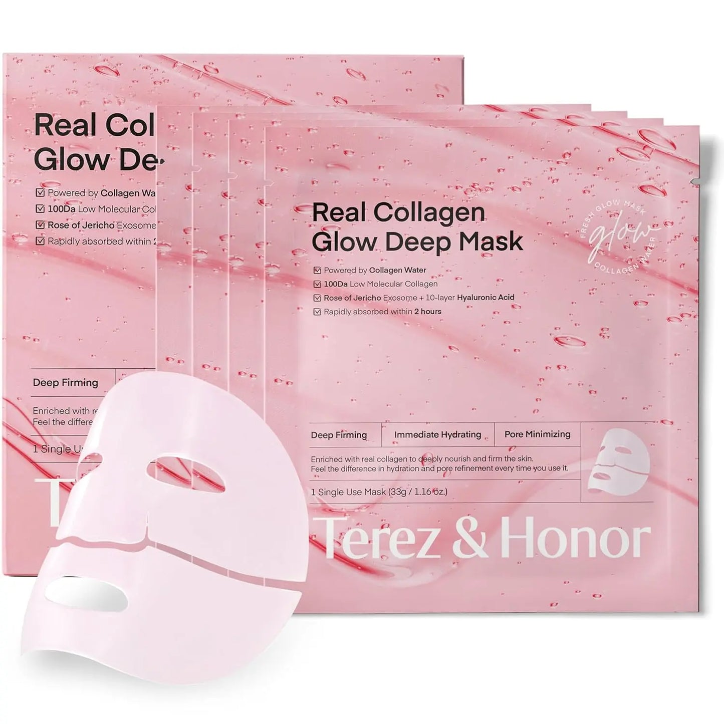 Terez & Honor Overnight Collagen Face Mask: Korean Deep Collagen Sheet Mask - Best Glow, Hydrating, Firming Anti-Aging Treatment for Smooth and Radiant Skin - Sleeping Mask Gentle for Sensitive Skin