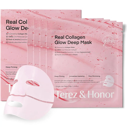 Terez & Honor Overnight Collagen Face Mask: Korean Deep Collagen Sheet Mask - Best Glow, Hydrating, Firming Anti-Aging Treatment for Smooth and Radiant Skin - Sleeping Mask Gentle for Sensitive Skin