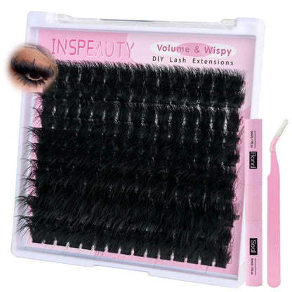 Lash Clusters Kit 200D Thick Lash Clusters Eyelash Extension Kit 12-20Mm Individual Lashes Kit with Lash Bond and Seal, Lash Tweezers for DIY Lashes Extension by INSPEAUTY