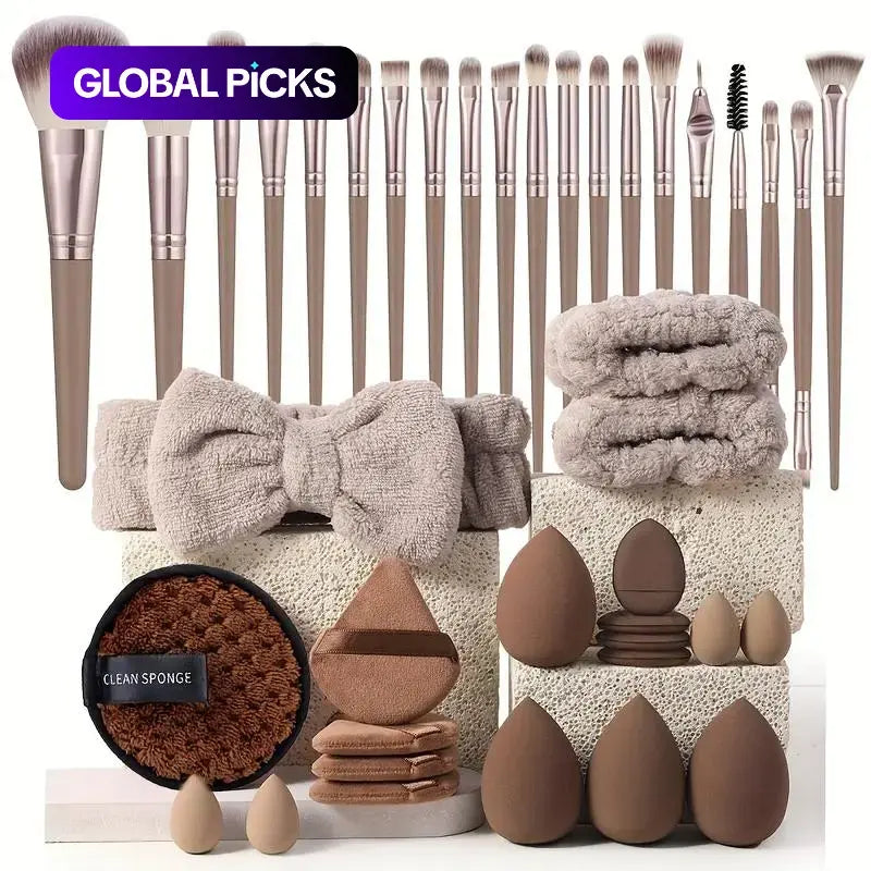Makeup Tools Set, Cosmetic Brush Set, Makeup Brushes Kits, 20Pcs/Set or 40Pcs/Set Including Makeup Brushes, Blending Brush, Hairband, Wristbands, Powder Puffs, Makeup Sponges, Facial Cleaning Puff, Beauty Tools, Beauty Products, Gifts for Women