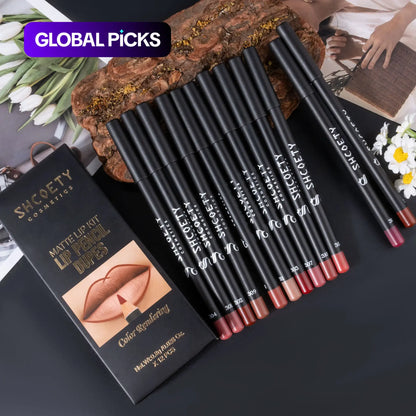 Easy Coloring Lip Liner Pencil Set, Lippie Pencils, 12Pcs/Box Matte Lip Liners, Long-Lasting Matte Lipliner for All Occasions, Lip Makeup Cosmetic Kit, Lip Product, Lipstick Liner #GLOBAL PICKS
