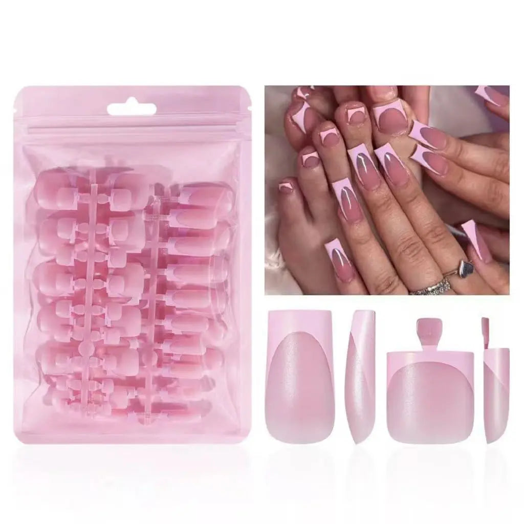 60-Piece French Pointed Nail and Fingernail Set, Black, Blue,White, Pink Glossy Nail Stickers, Medium-Length Fake Toenails, Suitable for Summer Minimalist Style Fashionable, Press on Nails, Toenail Press on Nails
