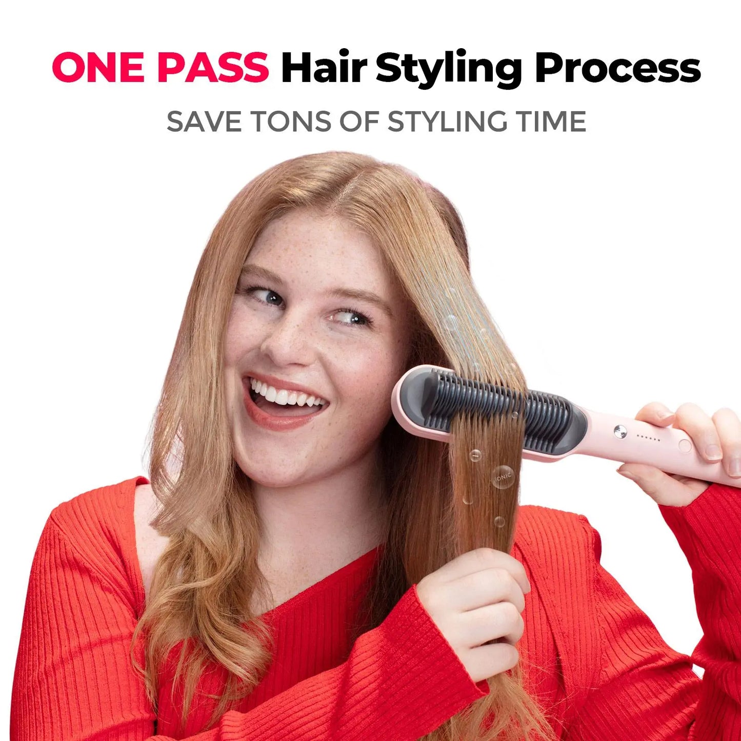 TYMO Ring Pink Hair Straightener Comb & Curling Iron, 5 Temp Settings, Dual Voltage, Fast Heating, 3D Brush Teeth, Anti-Scald, Auto-Off, Salon Styling Brush, Travel Bag, Best Gift Ideas Hair Flat Iron Hair Crimper Iron Summervibes