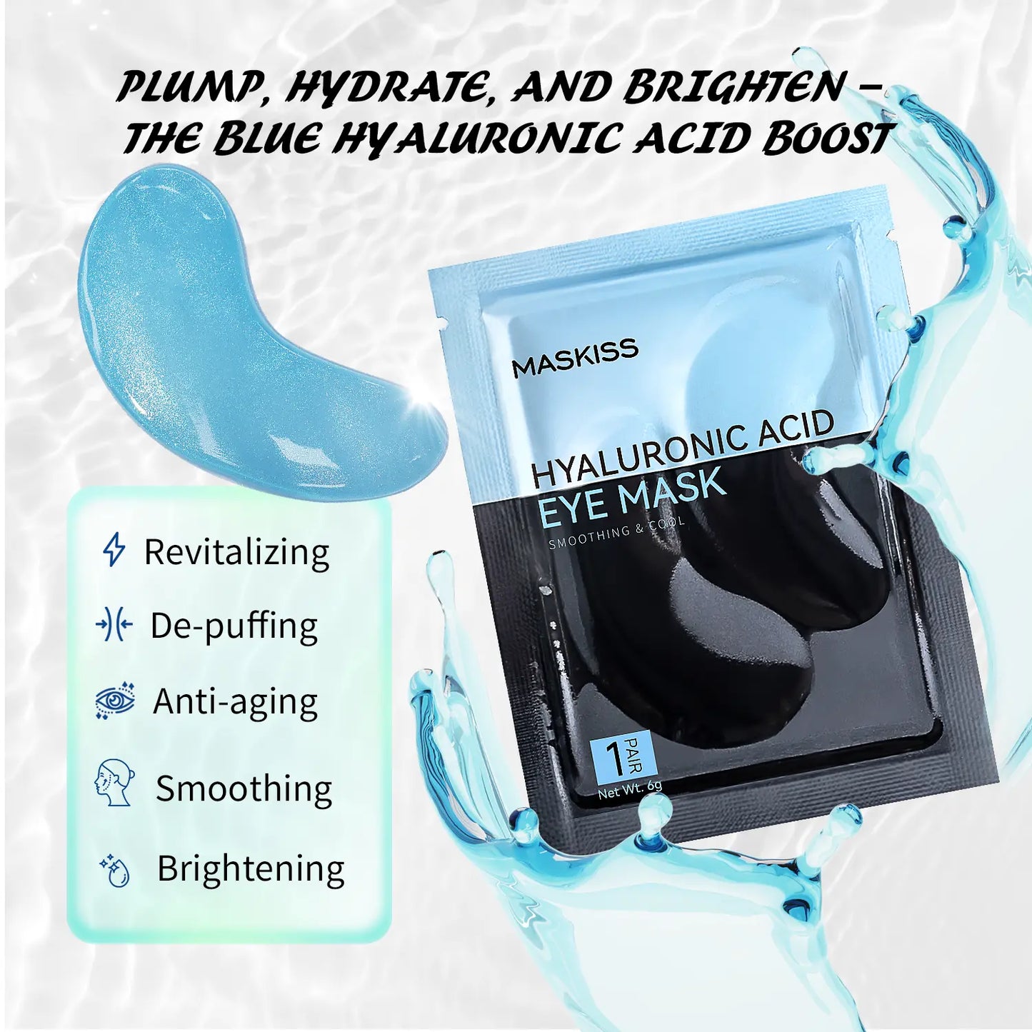 [Maskiss Official]24K Gold under Eye Patches, 30 Pairs Collagen & Hyaluronic Acid Eye Masks for Puffiness, Dark Circles & Wrinkles