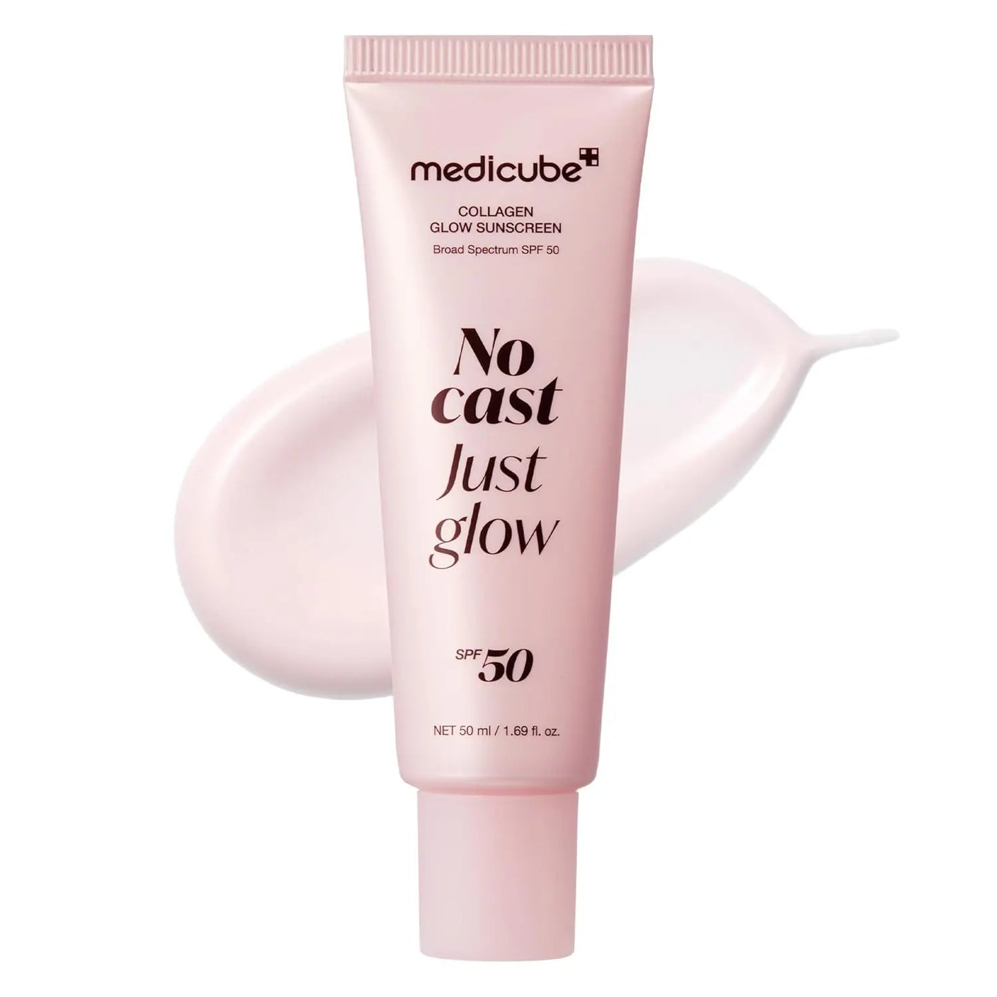 [Official Medicube Partner] No Cast Just Glow Collagen Sunscreen | SPF 50 Broad Spectrum Face Sunscreen | Lightweight, Non-Sticky, Hydrating Formula | Peptide, Cica for Soothing & Glow | Korean Skincare