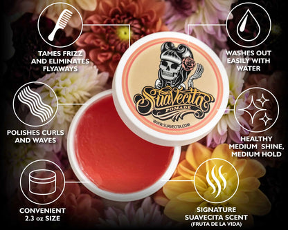 Suavecita Pomade - Water Soluble Hair Pomade for Women - Cruelty Free, Non-Greasy Formula with Healthy Shine, 2.3 Oz - Brush, Gel