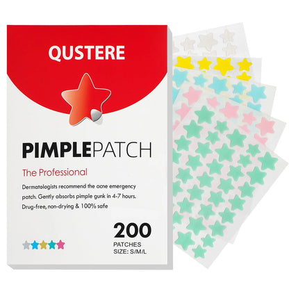 QUSTERE Pimple Patches for Face, Hydrocolloid Acne Patches, Cute Star Zit Covers, Colorful Spot Stickers with Tea Tree, Salicylic Acid & Cica Oil| 3 Sizes (10Mm, 12Mm & 14Mm) |200 Count Skincare Skin Repair