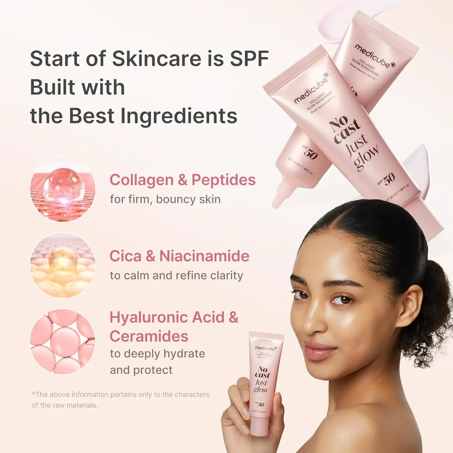 [Official Medicube Partner] No Cast Just Glow Collagen Sunscreen | SPF 50 Broad Spectrum Face Sunscreen | Lightweight, Non-Sticky, Hydrating Formula | Peptide, Cica for Soothing & Glow | Korean Skincare