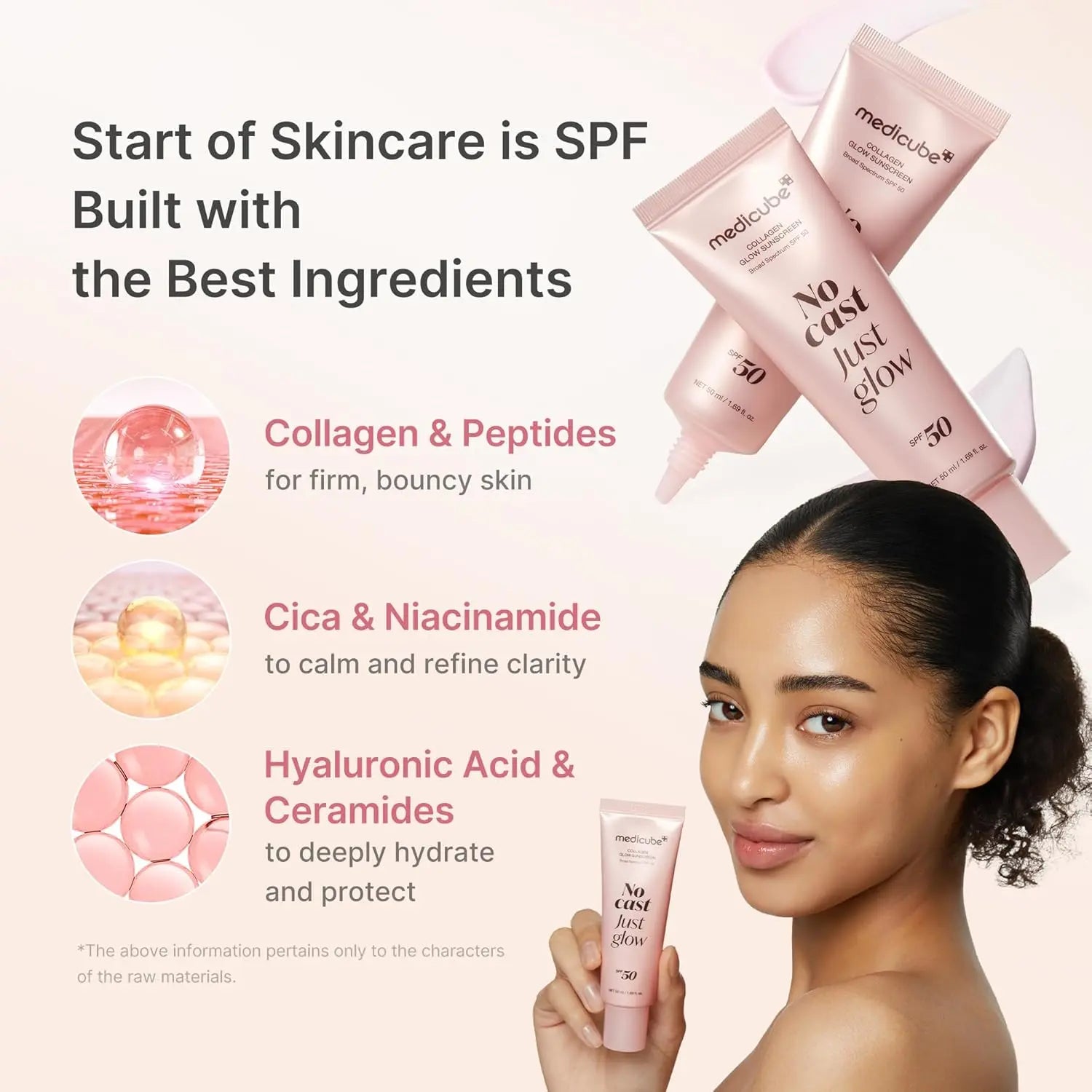 [Official Medicube Partner] No Cast Just Glow Collagen Sunscreen | SPF 50 Broad Spectrum Face Sunscreen | Lightweight, Non-Sticky, Hydrating Formula | Peptide, Cica for Soothing & Glow | Korean Skincare
