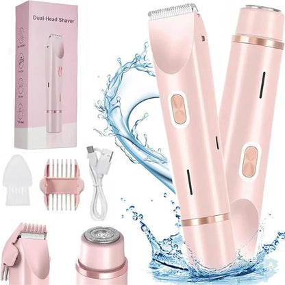 Electric Bikini Trimmer for Women, 2-In-1 Body and Facial Epilator Trimming Rechargeable Waterproof Wet & Dry Shaver with Dual Heads, Portable Painless Hair Removal for Body Face Underarms Legs, Summer Gift