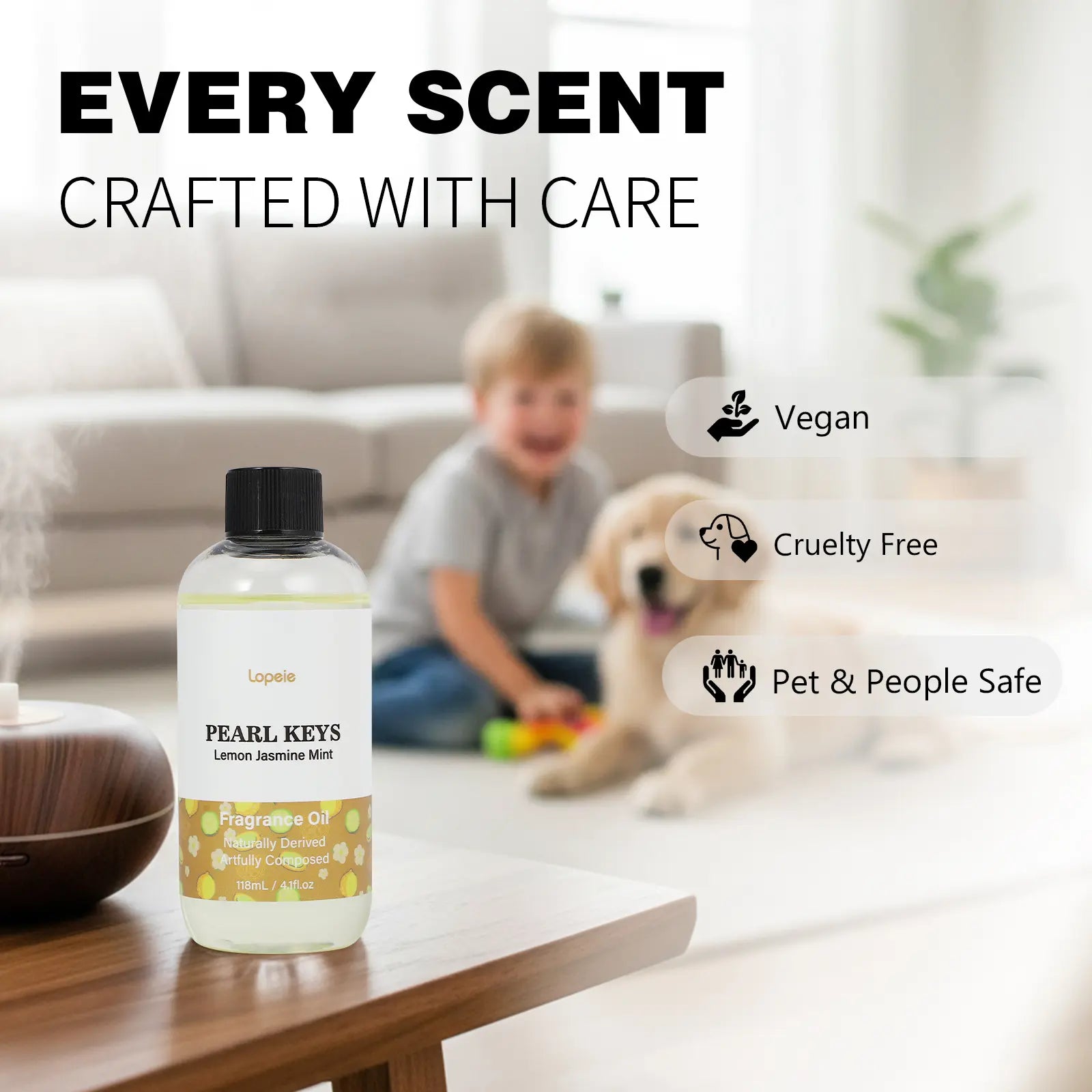 Lopeie PEARL KEYS Hotel Diffuser Oil Refill, Inspired by the Ritz-Carlton. 118Ml Premium Essential Oil, Blended with Lemon, Jasmine & Mint. Perfect for Ultrasonic and Waterless Diffusers, Long-Lasting Pleasant Fragrance