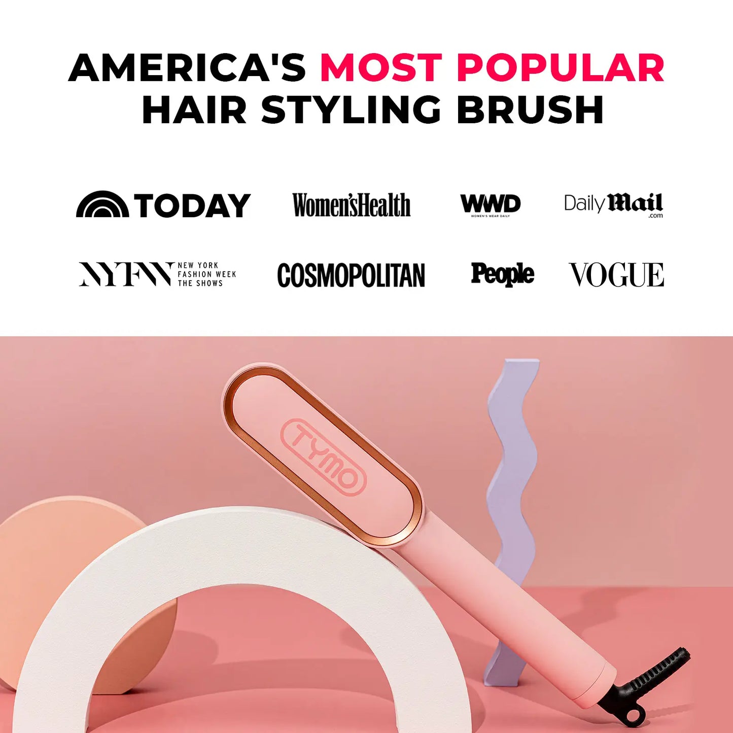 TYMO Ring Pink Hair Straightener Comb & Curling Iron, 5 Temp Settings, Dual Voltage, Fast Heating, 3D Brush Teeth, Anti-Scald, Auto-Off, Salon Styling Brush, Travel Bag, Best Gift Ideas Hair Flat Iron Hair Crimper Iron Summervibes